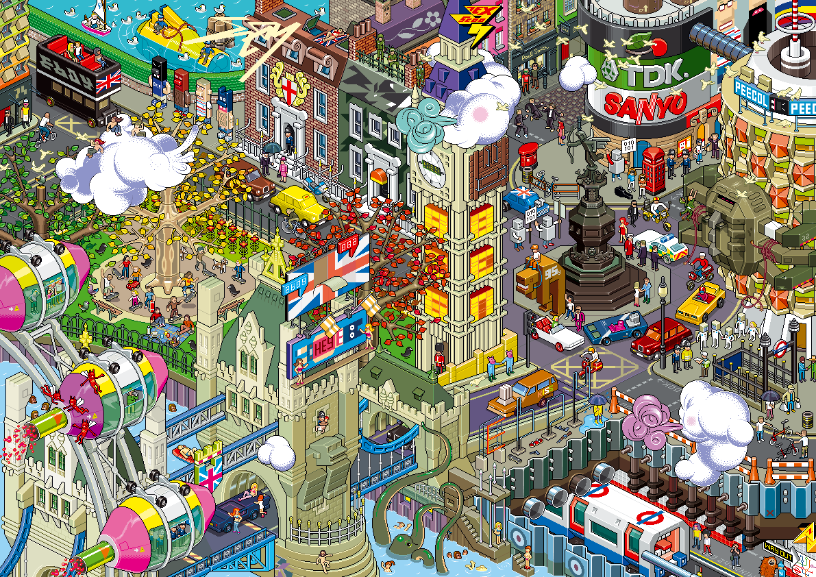 Pixoramas: isometric pixelated urban landscapes by eBoy toner magazine